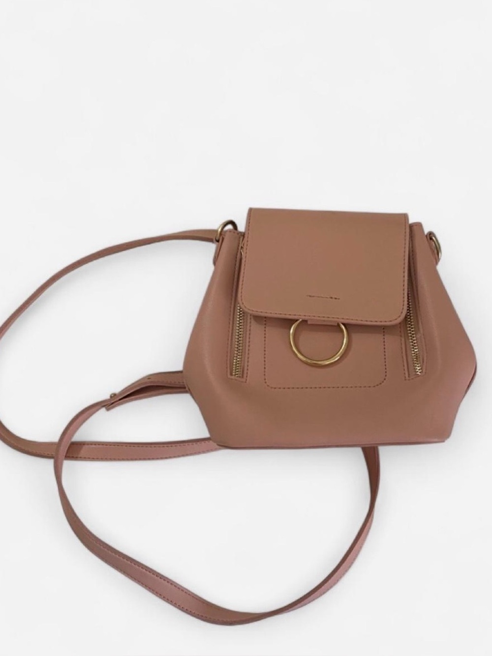 Soft Pink Mini Backpack with Gold Ring Accent